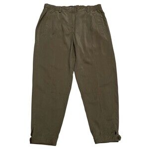 EILEEN FISHER Olive Green Tencel Pants Button Hem Relaxed Cropped Utility Size M